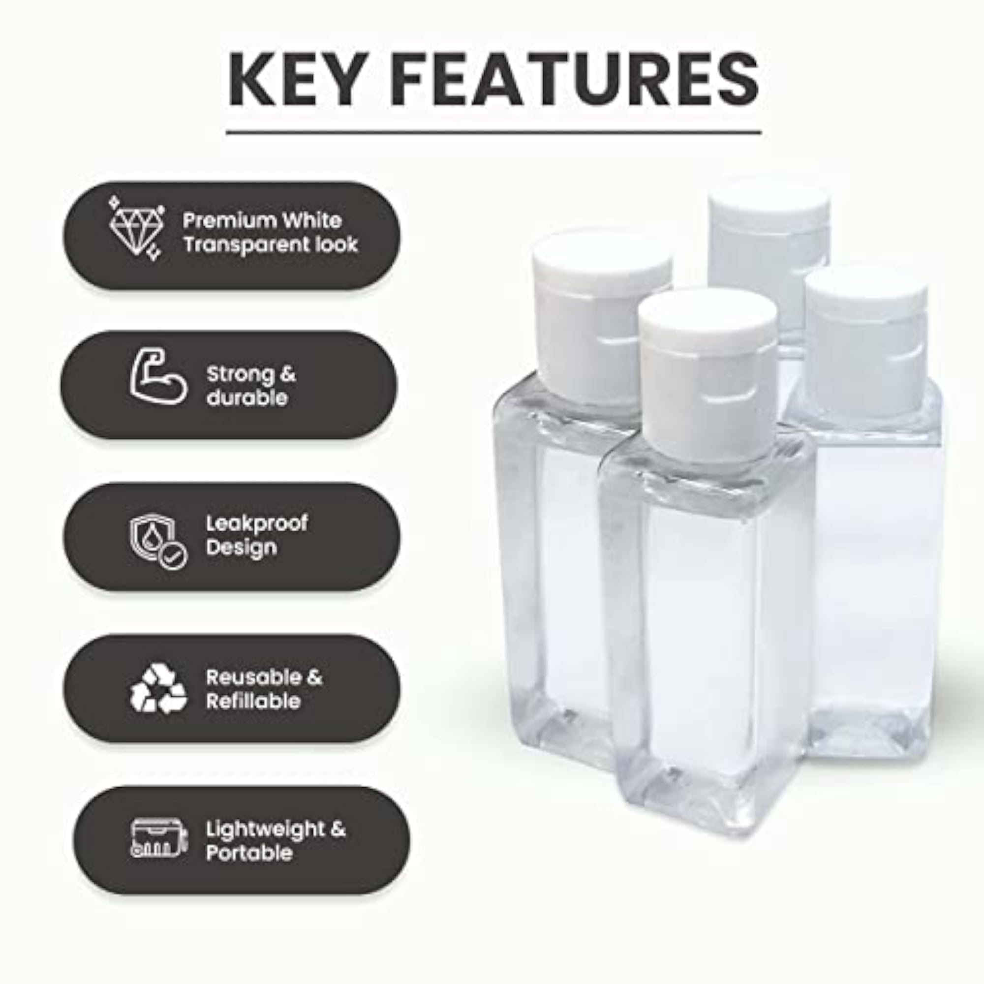 Square Refillable Empty Transparent Plastic Bottles, Pack of 4
